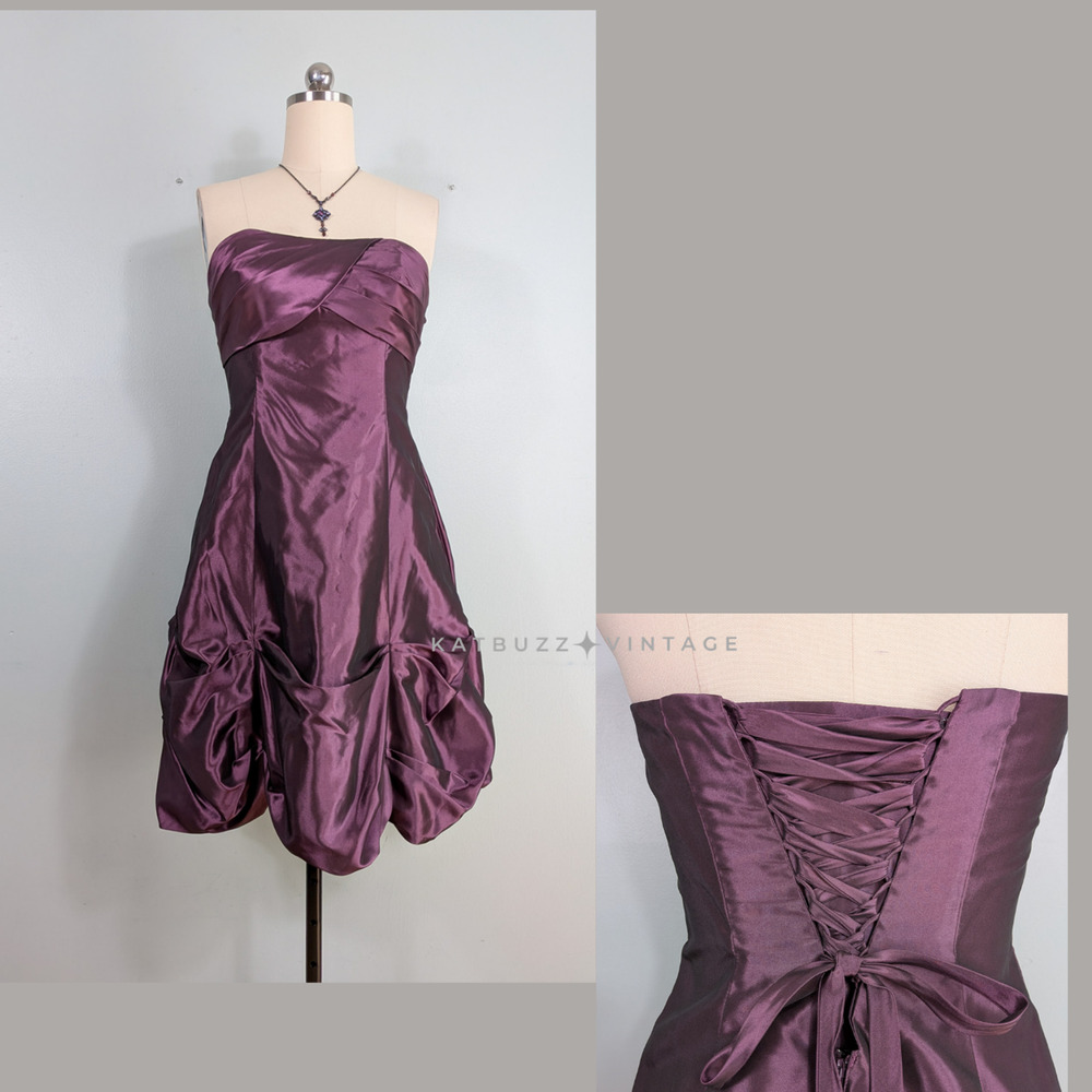 Alfred Angelo Prom Dress Mini Gown M Purple Corset Y2K Hoco Princess Bubble Glam